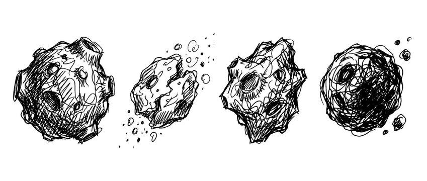 asteroid , pen scribble , kid Hand drawn , vector