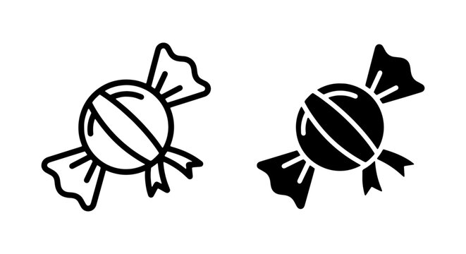 Wrapped Candy Icon Set, Sweet Treat Vector Graphics, Confectionery Symbol