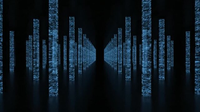 Digital data visualization with blue binary code.