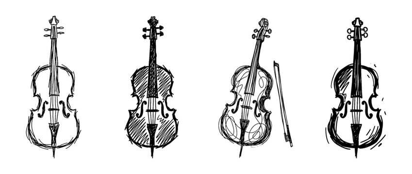 cello , pen scribble , kid Hand drawn , vector