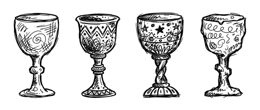 chalice , pen scribble , kid Hand drawn , vector