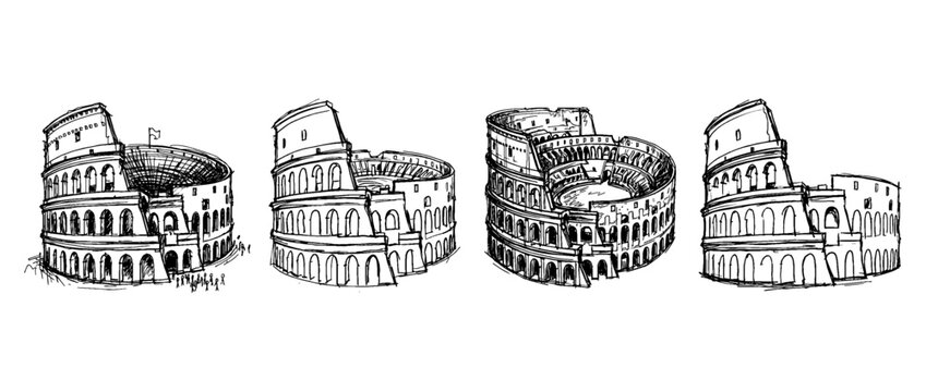 colosseum , pen scribble , kid Hand drawn , vector