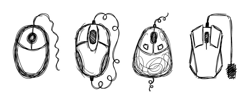 computer mouse , pen scribble , kid Hand drawn , vector