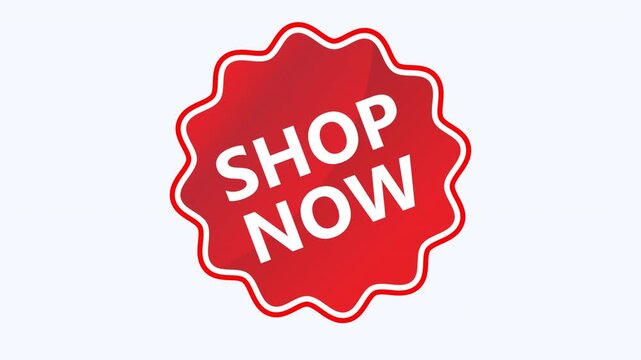 Red starburst icon for shop now promotions ideal for online ads, website banners, social media graphics, and marketing materials.