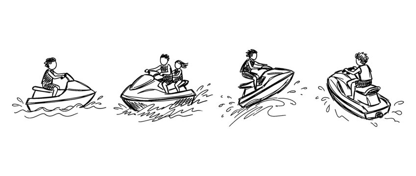 jet ski , pen scribble , kid Hand drawn , vector
