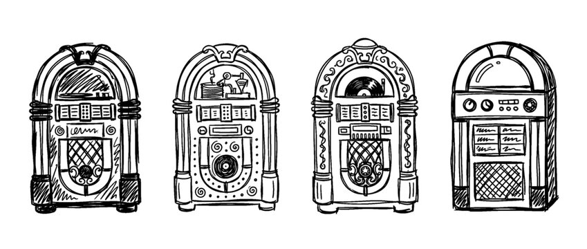 jukebox , pen scribble , kid Hand drawn , vector