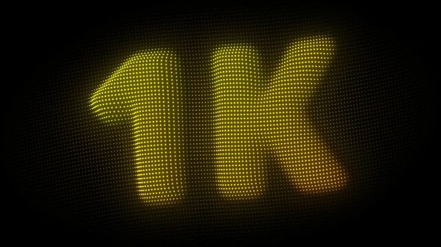 3D Golden 1K, One Thousand Number Particle Animation on Dark Background, Glowing Dot Grid 3D Rotating Milestone Symbol Seamless Loop, 4K