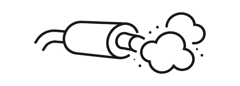 Car exhaust pipe icon. tailpipe, muffler, emissions, fumes, pollution, vehicle exhaust, gas cloud, air quality. line vector illustration.