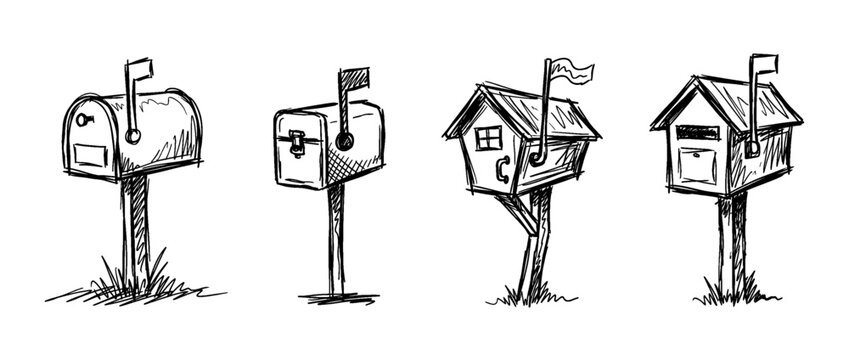mailbox , pen scribble , kid Hand drawn , vector