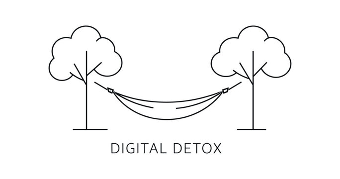 Hammock icon. relaxation, rest, unwind, unplug, offline, digital detox, nature, wellness. vector illustration.