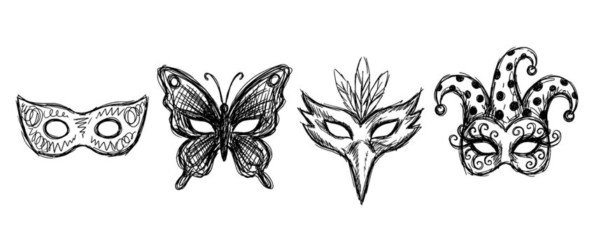 masquerade mask , pen scribble , kid Hand drawn , vector