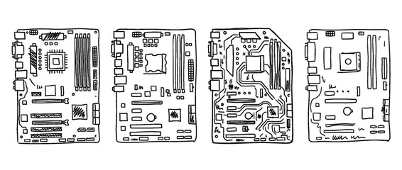 Obraz premium motherboard , pen scribble , kid Hand drawn , vector
