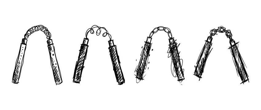 nunchaku , pen scribble , kid Hand drawn , vector