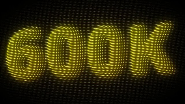 3D Golden 600K, Six Hundred Thousand Number Particle Animation on Dark Background, Glowing Dot Grid 3D Rotating Milestone Symbol Seamless Loop, 4K