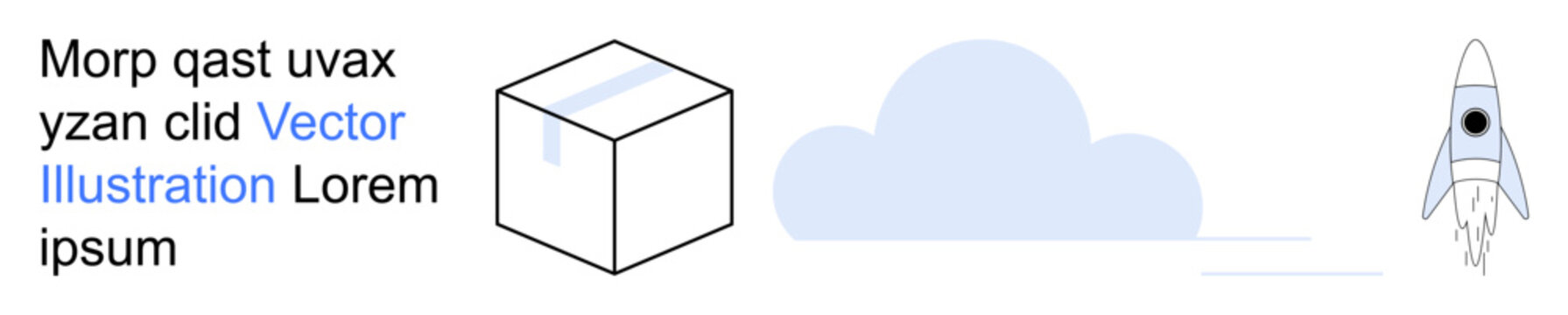 Creativity, innovation, space exploration, technology, futuristic design, imagination. A minimalist rocket, cloud and cube. Creativity and innovation illustrated with modern space exploration