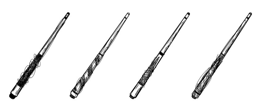 pool cue , pen scribble , kid Hand drawn , vector