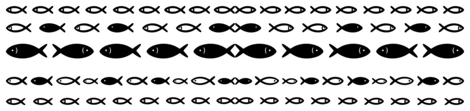 Marine fish borders and aquatic animal dividers in simple artistic style