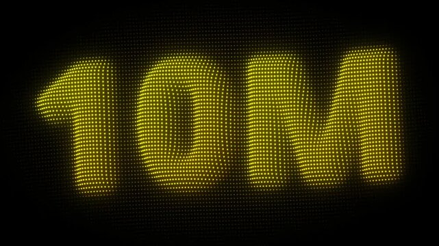 3D Golden 10M, Ten Million Number Particle Animation on Dark Background, Glowing Dot Grid 3D Rotating Million Milestone Symbol Seamless Loop, 4K