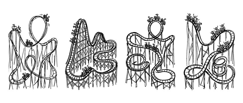 roller coaster , pen scribble , kid Hand drawn , vector