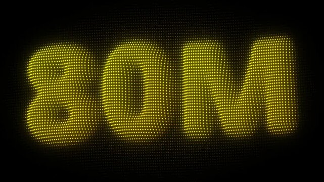 3D Golden 80M, Eighty Million Number Particle Animation on Dark Background, Glowing Dot Grid 3D Rotating Million Milestone Symbol Seamless Loop, 4K