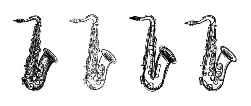 saxophone , pen scribble , kid Hand drawn , vector