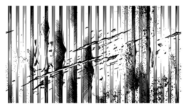 Metal bars texture with deep scratch marks and distressed industrial grunge effect hand drawn style