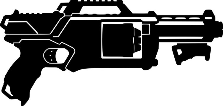toy nerf gun silhouette, black and white silhouette, vector and illustration

