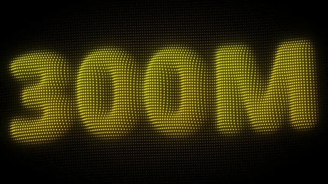 3D Golden 300M, Three Hundred Million Number Particle Animation on Dark Background, Glowing Dot Grid 3D Rotating Million Milestone Symbol Seamless Loop, 4K