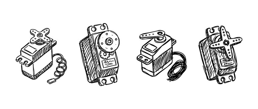 servo motor , pen scribble , kid Hand drawn , vector