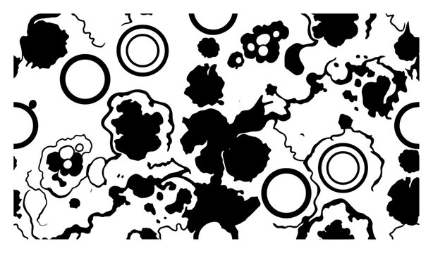 Abstract cellular pattern with biological shapes and circular elements in stencil style