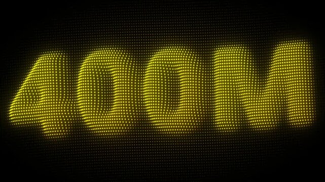 3D Golden 400M, Four Hundred Million Number Particle Animation on Dark Background, Glowing Dot Grid 3D Rotating Million Milestone Symbol Seamless Loop, 4K
