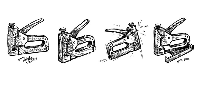 staple gun , pen scribble , kid Hand drawn , vector