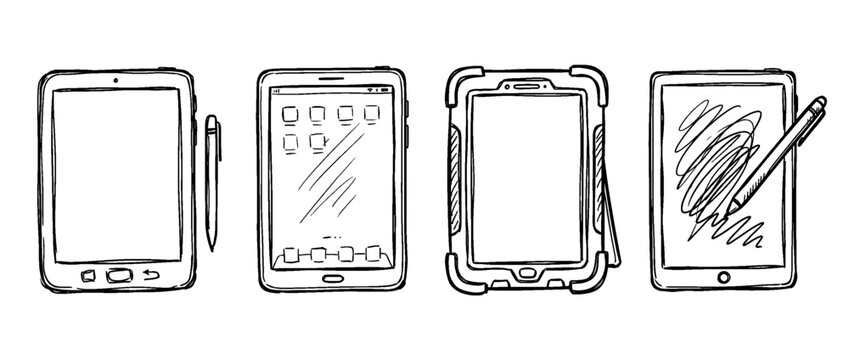 tablet computer , pen scribble , kid Hand drawn , vector