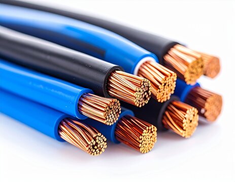 Close-up of electrical cables showing copper wiring and insulation