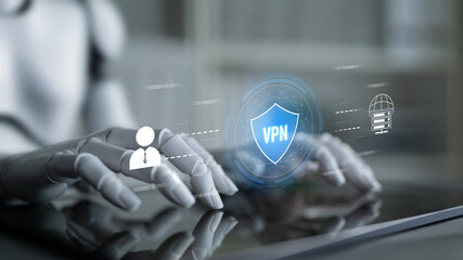 Fototapeta premium AI improves VPN by monitoring traffic, detecting risks, encrypting sessions, and optimizing routing to ensure private, secure, and efficient network access. Latch