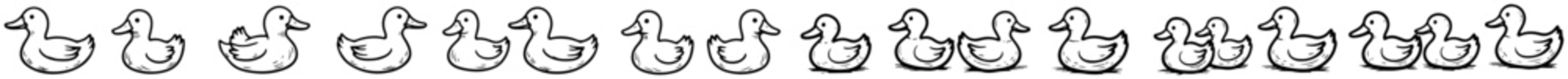 Rubber duck toy icons set for bath and play in hand drawn doodle style