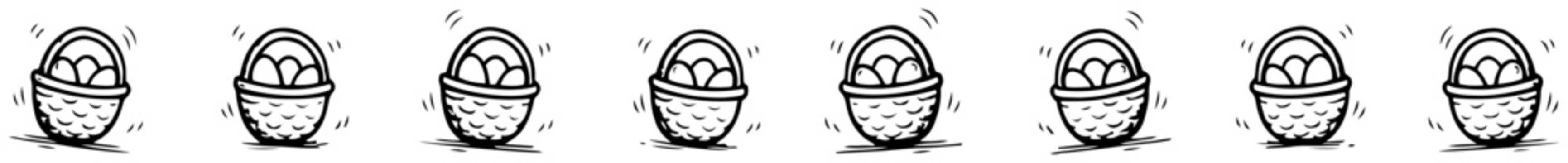 Easter egg baskets collection with farm fresh eggs in hand drawn doodle style
