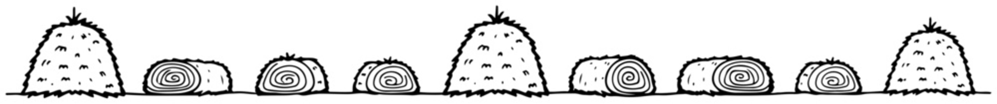 Haystack and hay bale collection for farm and harvest in hand drawn doodle style