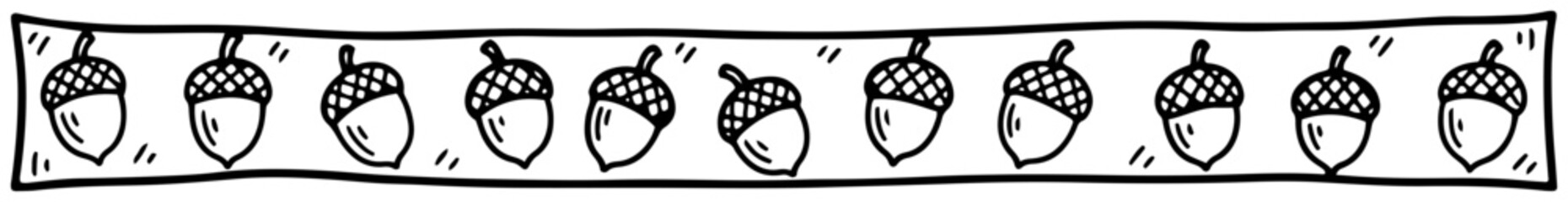 Acorns border in a horizontal frame in hand drawn doodle style © Aisha Kudorova