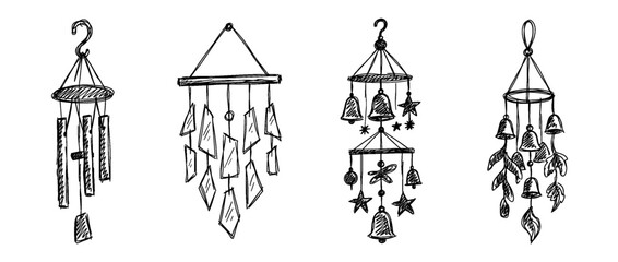 Fototapeta premium wind chime , pen scribble , kid Hand drawn , vector