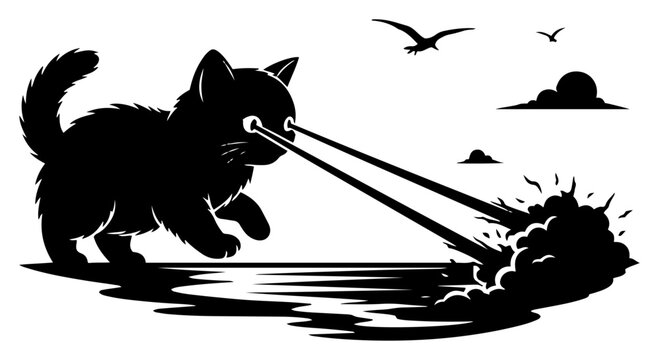Giant kitten shooting laser beams from eyes causing explosion