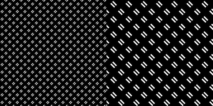 Seamless isolated patterns of lines, stripes, dashes, and rectangles on a white background. Vector illustration.