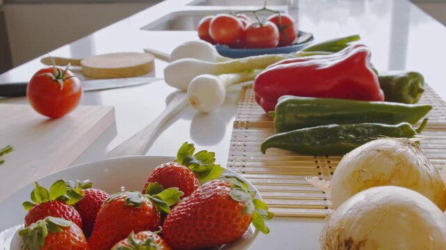 Assorted Fresh Vegetables Spread on Kitchen Surface