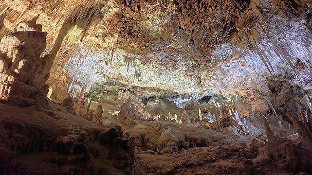 Ancient karst deposits on the vault of an underground grotto Mallorca