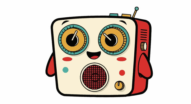 Cartoon radio with smiling face