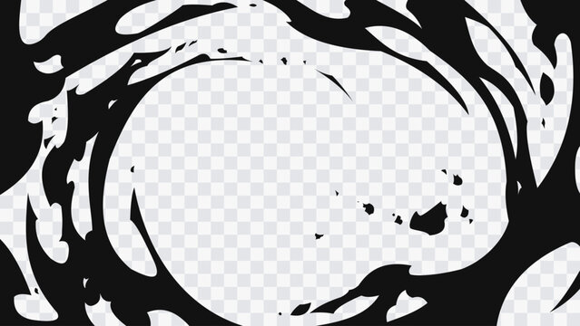 Abstract black and white swirl background with circular motion. Grunge ink shapes forming dynamic vortex composition, minimal monochrome design with copy space.