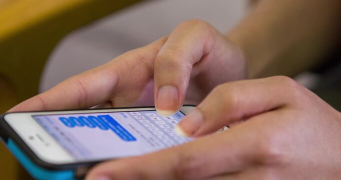 Female hands with cell phone texting 4k
