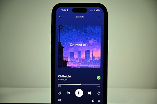 Germany &ndash; May 6, 2026: CalmaLoFi Playlist on the Spotify app on a phone.