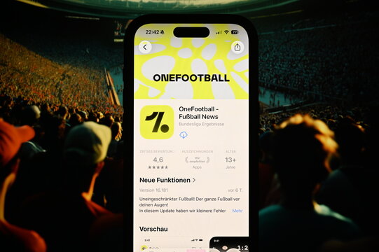 Germany - May 6,2026: OneFootball App on phone