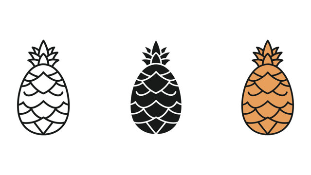 three stylized pineapples flat design vector illustration